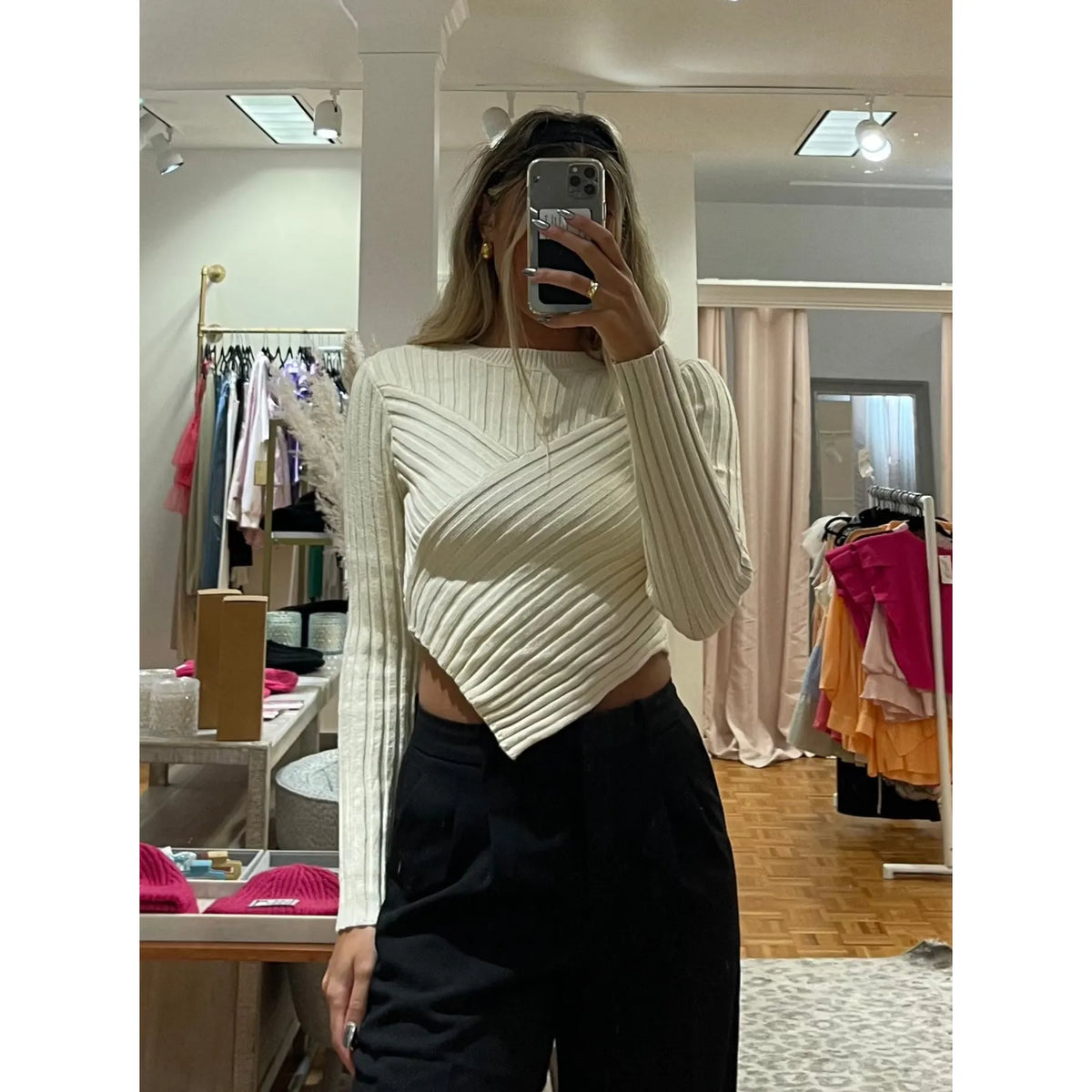 Ribbed V Cut Sweater