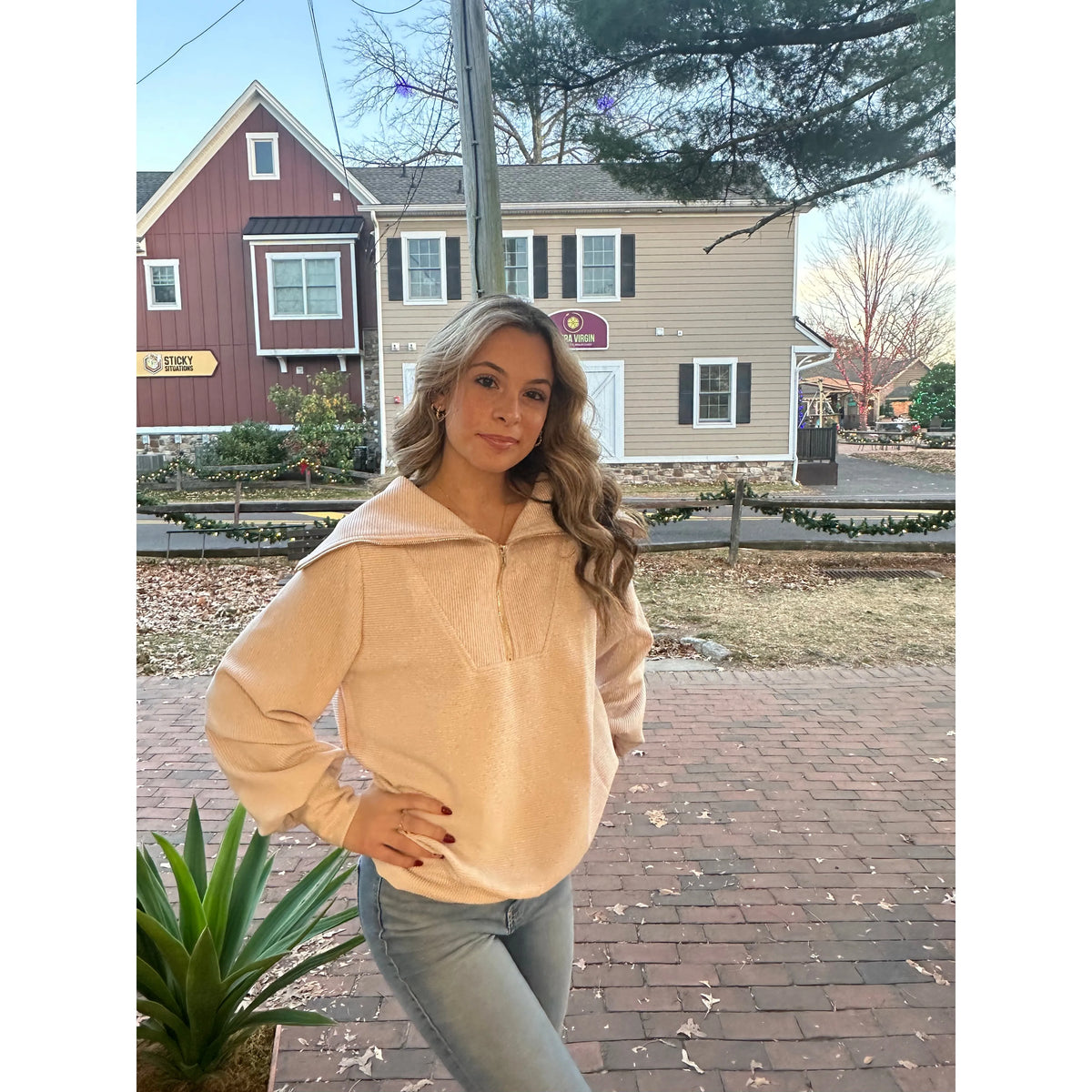 Cream Athletic Zip Up