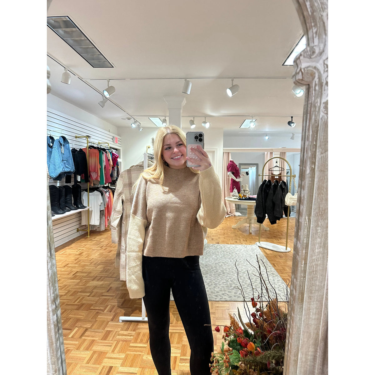 Tan Color Block Sweater