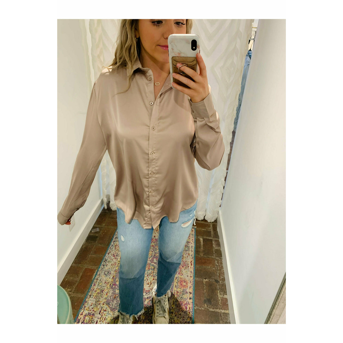 Satin Taupe Button Up